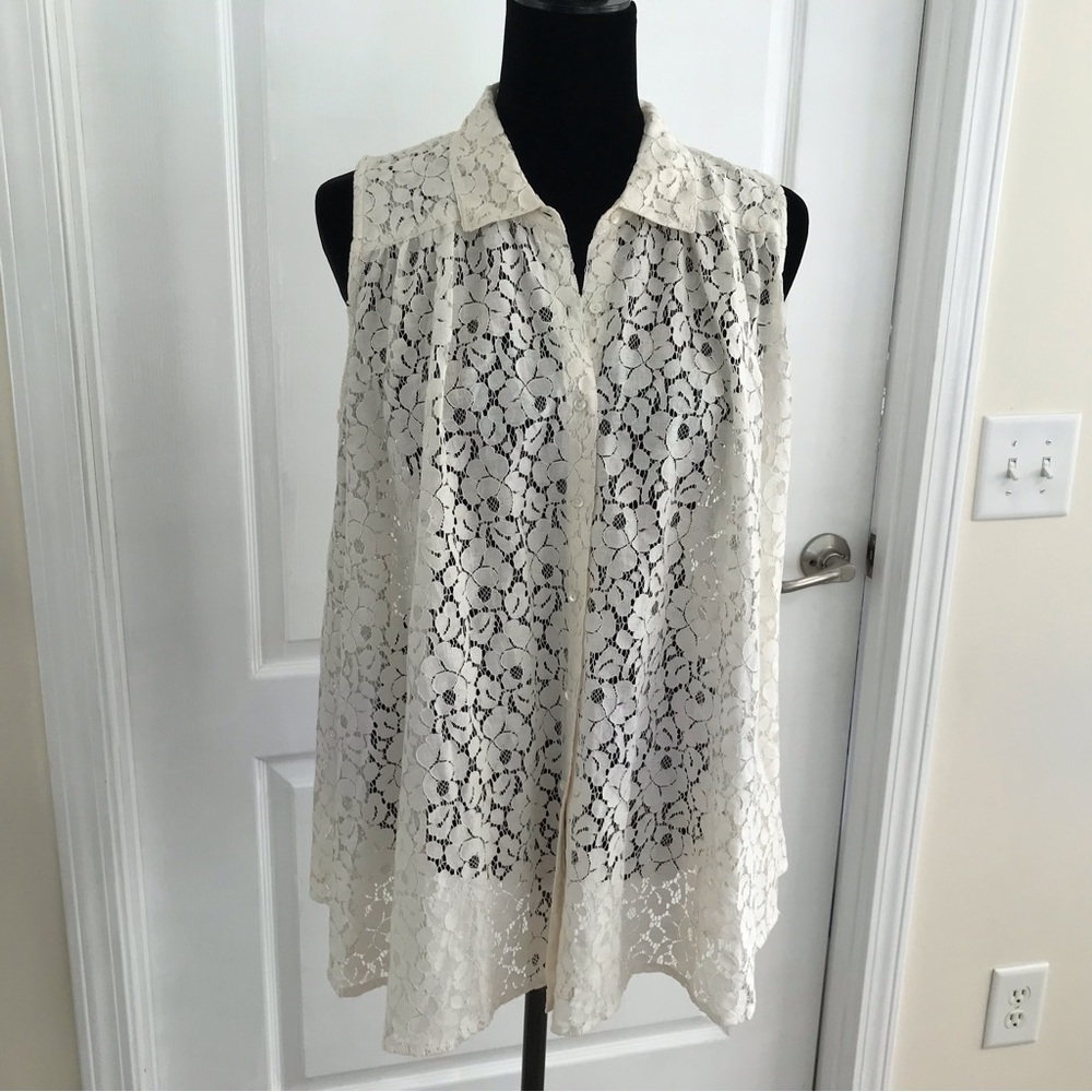 ✴️Love Sam Anthropology Ivory Trapeze Lace Blouse/Top, SzM,NWT